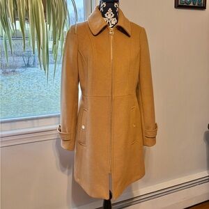 Michael Kors Camel Collared Zip Front Wool Blend Peacoat Size Medium